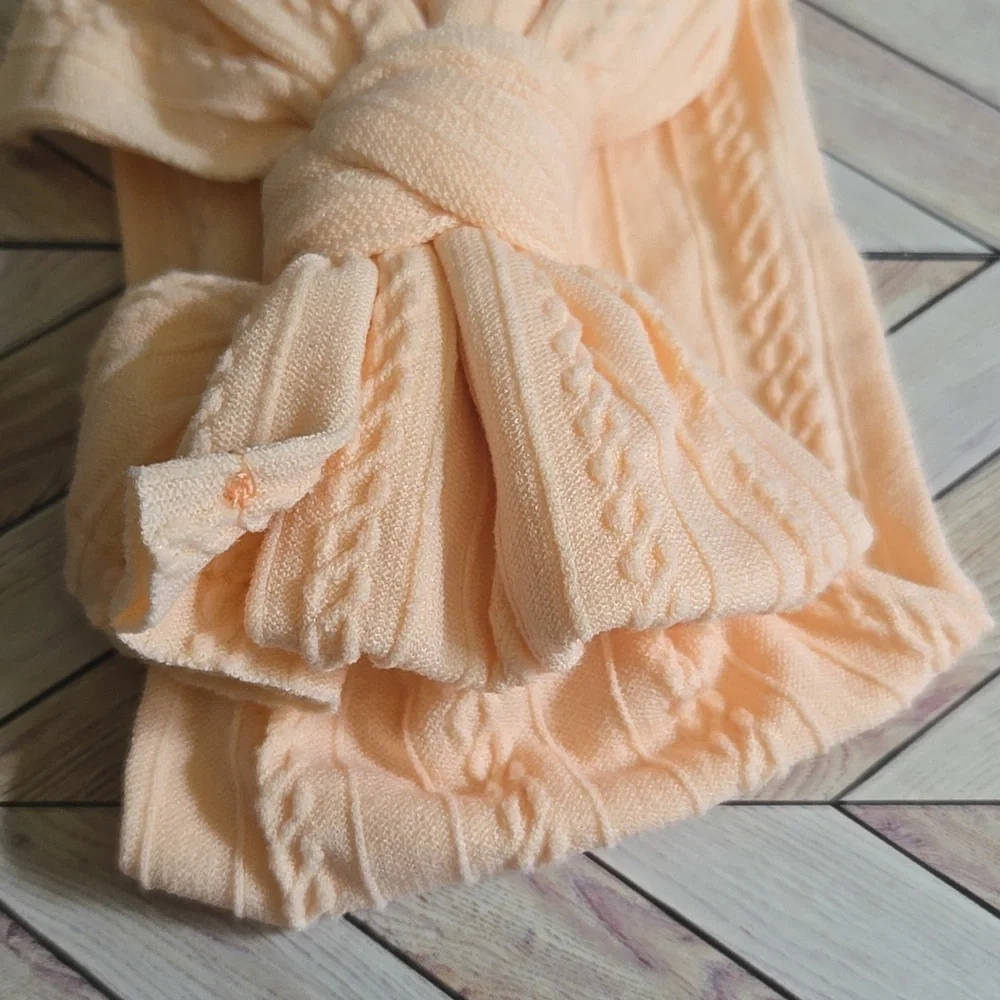 Baby Toddler Peach Cable Knit Bow Headband Stretchy Wide Kids Top Knot Hair Band